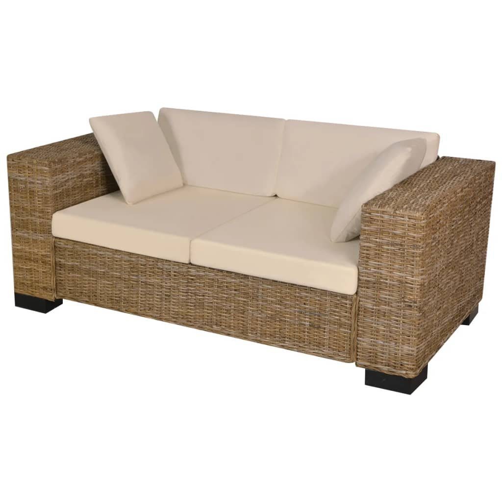 vidaXL Sofa 2-Sitzer Natürliches Rattan Sessel Loungesofa Rattansofa Couch 
