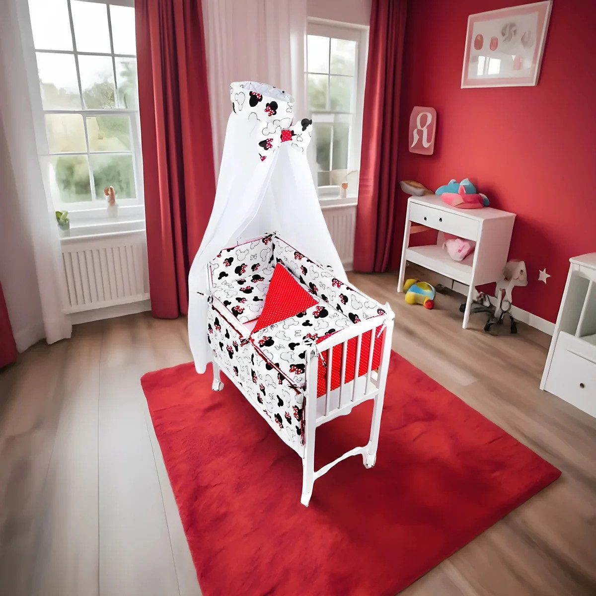 Babyhafen Beistellbett Mobil Babybett 40x90 cm Komplettbett Minnie roten Sc günstig online kaufen
