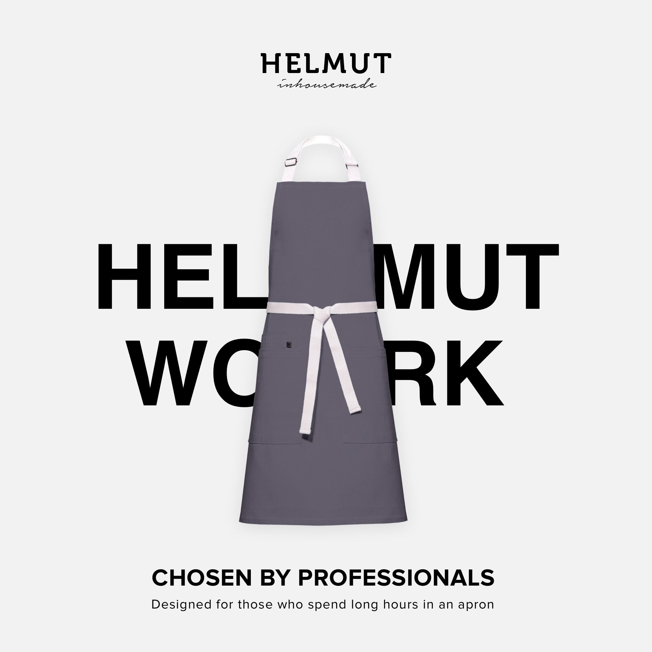 HELMUT Kochschürze HELMUT WORK Küchenschürze Premium Grau 100% Baumwolle vegan, (mit Taschen 60 x 80 cm Profi-Kochschürze für Restaurant Café Gastronomie)