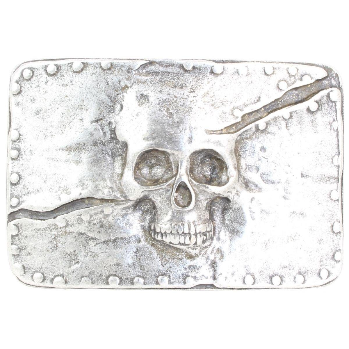 BELTINGER Gürtelschnalle Totenkopf 4,0 cm - Buckle Wechselschließe Gürtelschließe 40mm - Gürtel Altsilber