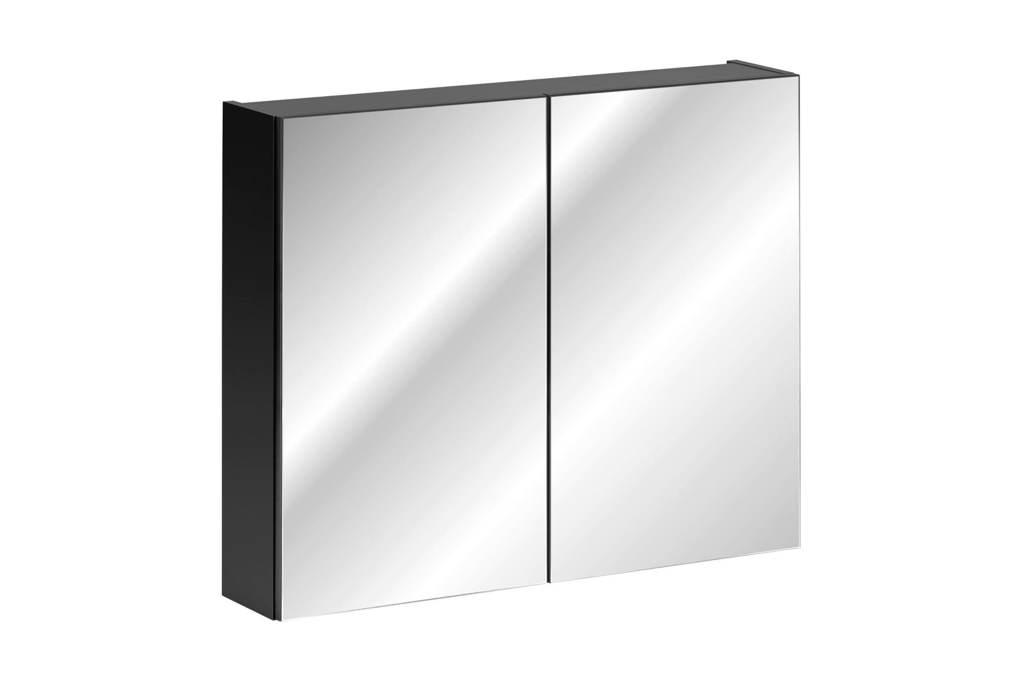 ROYAL24_MARKT Badezimmerspiegelschrank Spiegelschrank Santora Schwarz matt 80 × 65 × 17 cm mit 2 Türen