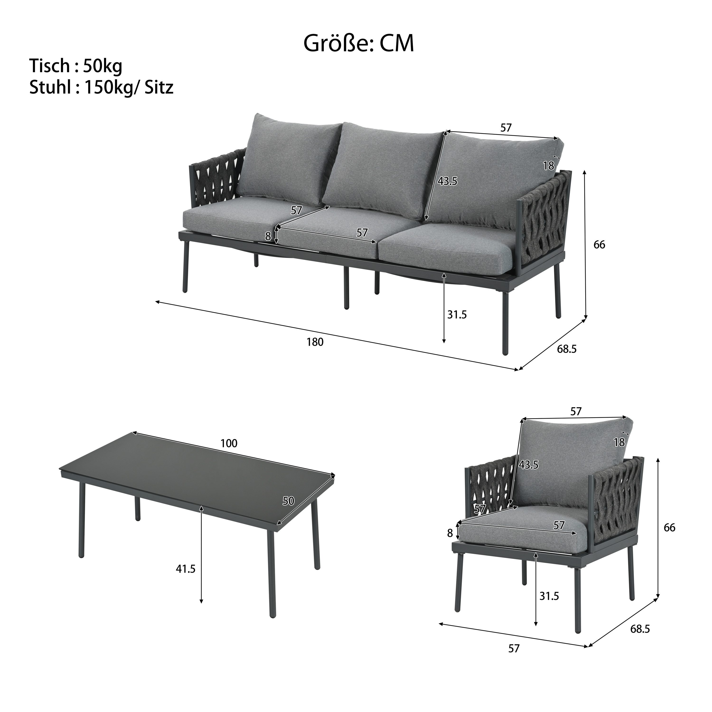 Ulife Gartenlounge-Set für 5 Personen, Gartenmöbel günstig online kaufen