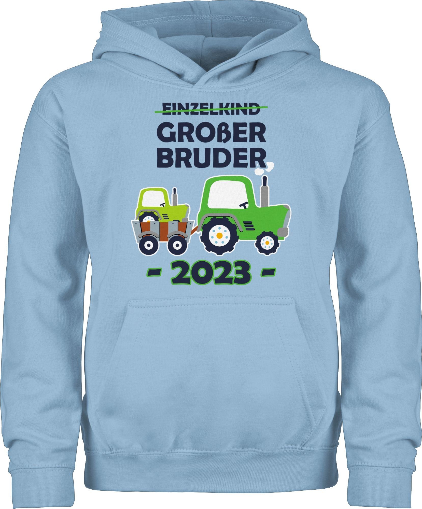 Shirtracer Hoodie Einzelkind Großer Bruder 2023 Traktor Großer Bruder 2 Hellblau