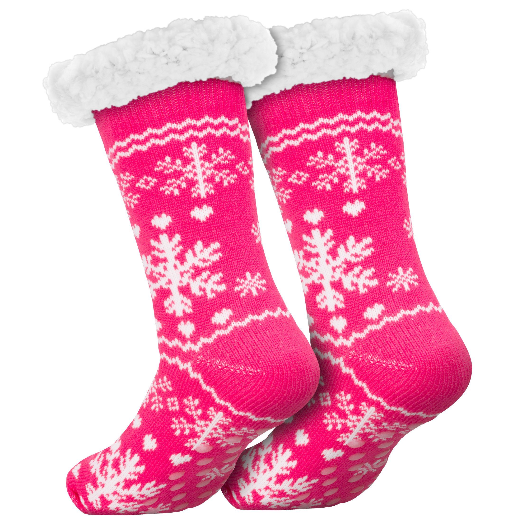 Schneeflocke Einheitsgröße Wintersocken Kuschelsocken compagno (1-Paar) Anti Kuschelsocken Noppensocken pink Herren Damen Socken Rutsch Sohle