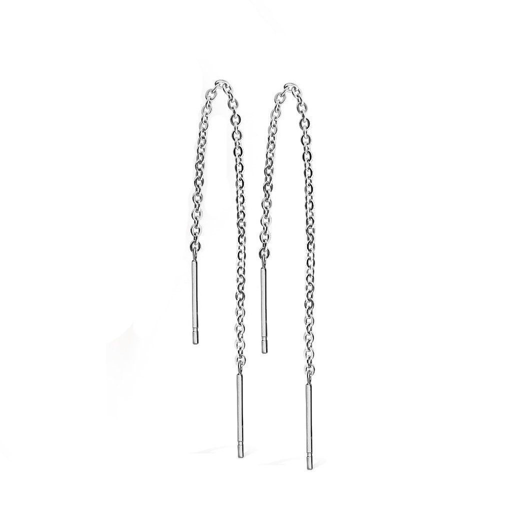 BUNGSA Ohrhänger-Set Ohrhänger silberne lange Kette und Stäbe aus Edelstahl Damen (1 Paar (2 Stück), 1-tlg), Damen Herren