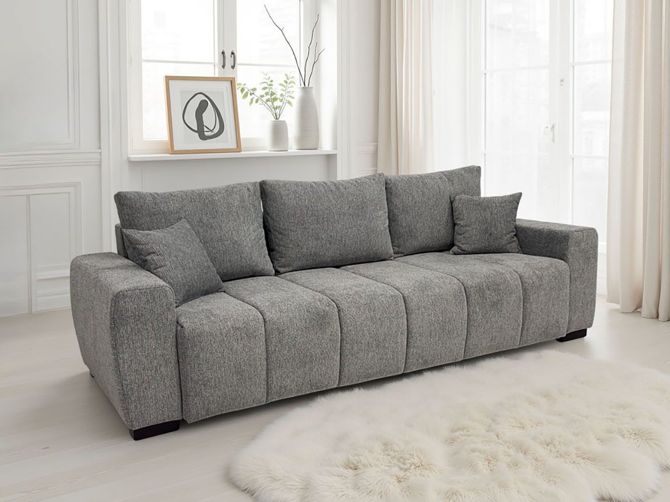 Home affaire Schlafsofa Bello, B: 239 cm, Liegefl. 142x194 cm, Schlaffunktion, Bettkasten & 2 Zierkissen, Federkern