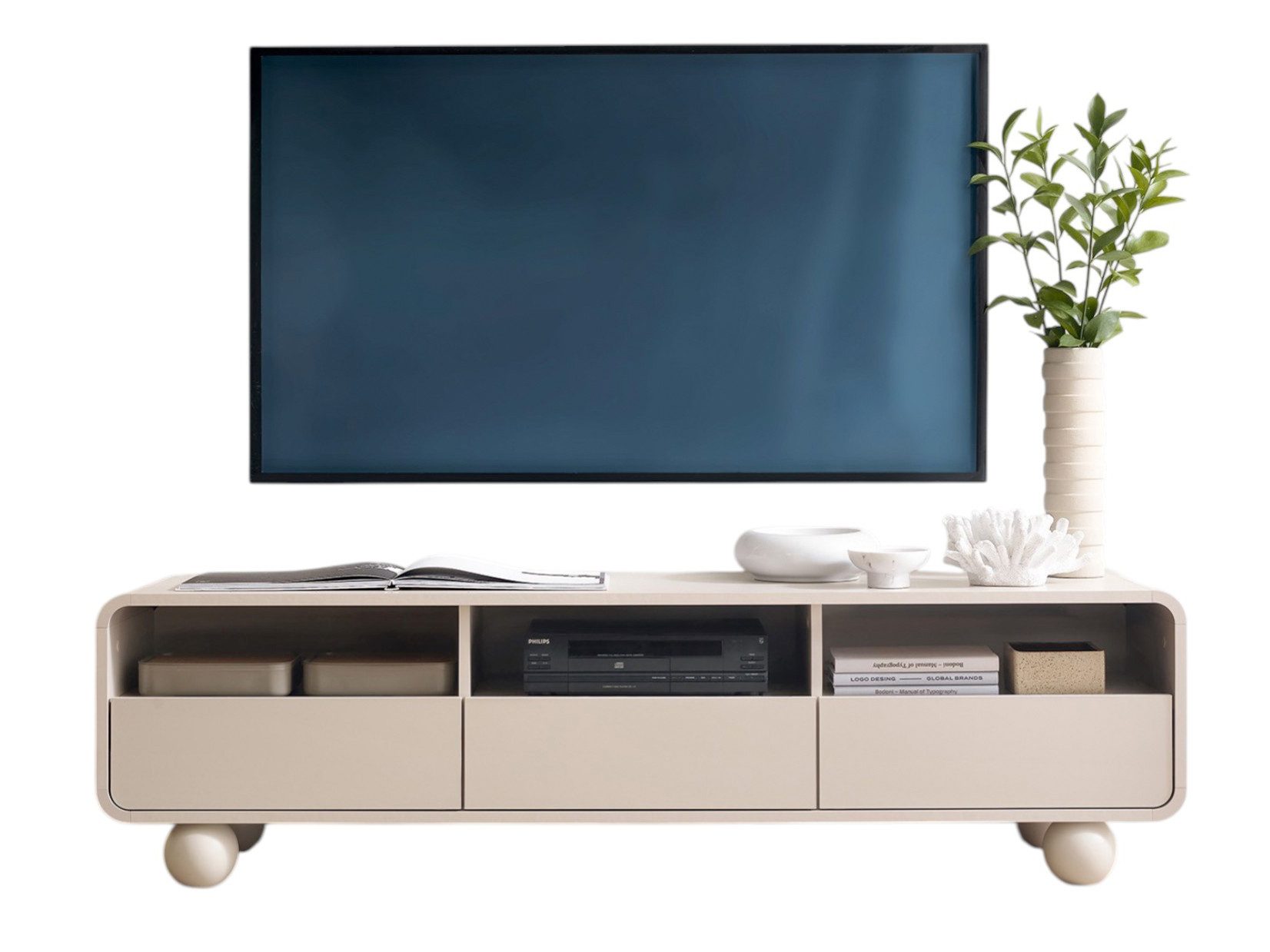 Compleo TV-Schrank 160 cm breit, Japandi design, Rund form, Lowboard ALDOS günstig online kaufen