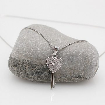 ELLAWIL Herzkette Silberkette Kette mit Schlüssel Anhänger Herz Zirkonia Halskette (Kettenlänge 40 cm, Sterling Silber 925), inklusive Geschenkschachtel
