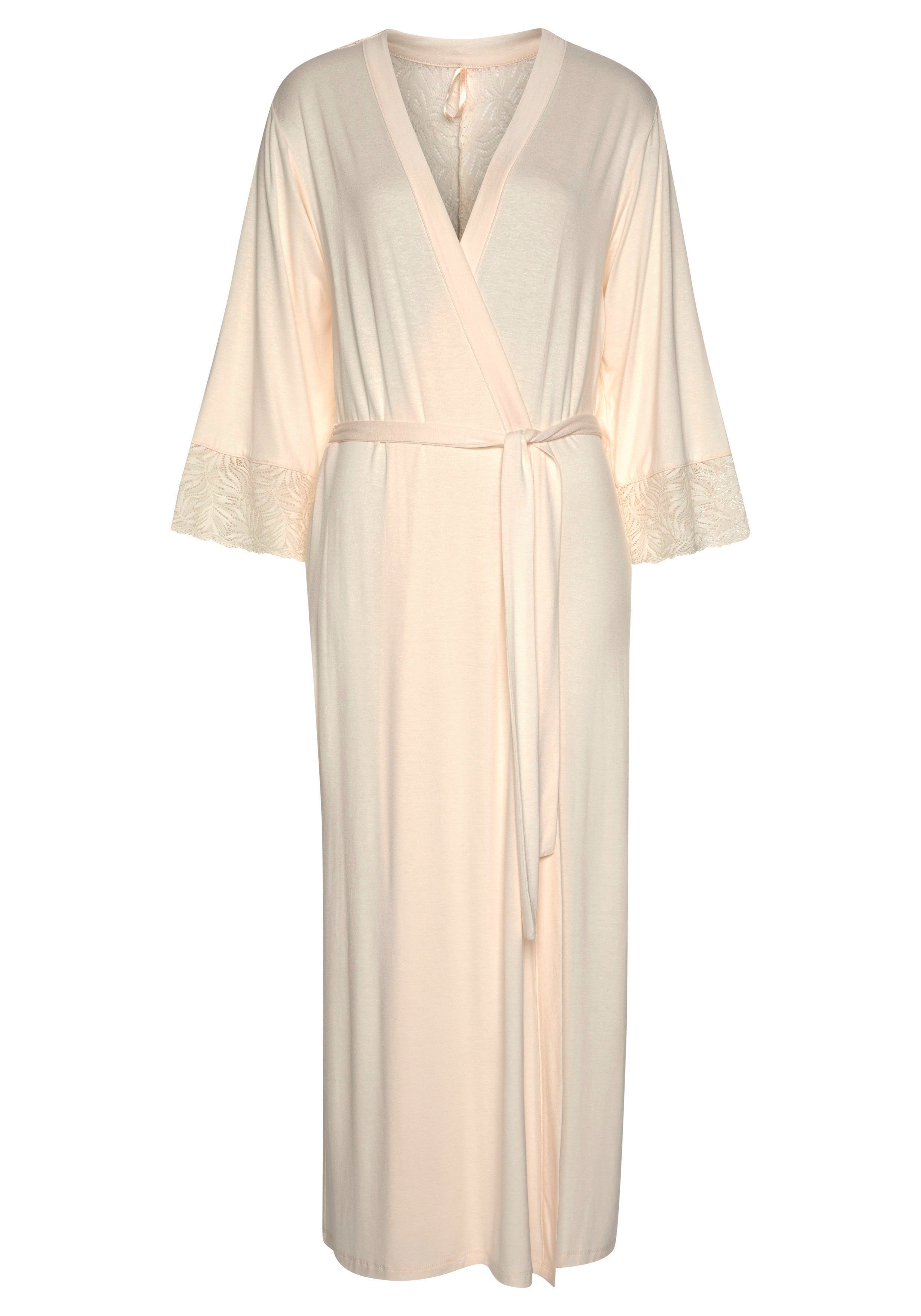 LASCANA Kimono, Langform, Single-Jersey, Gürtel, mit edlen Spitzendetails günstig online kaufen