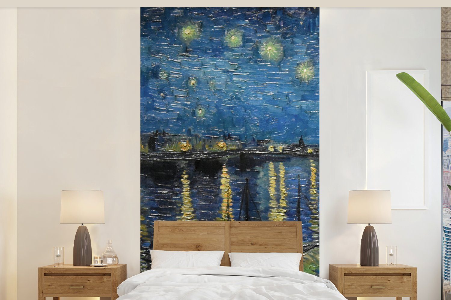 bedruckt, Rhone Gogh Sternennacht Vliestapete der Schlafzimmer über Wohnzimmer Matt, Fototapete Kunst, - für (2 Van Fototapete Küche, St), MuchoWow -