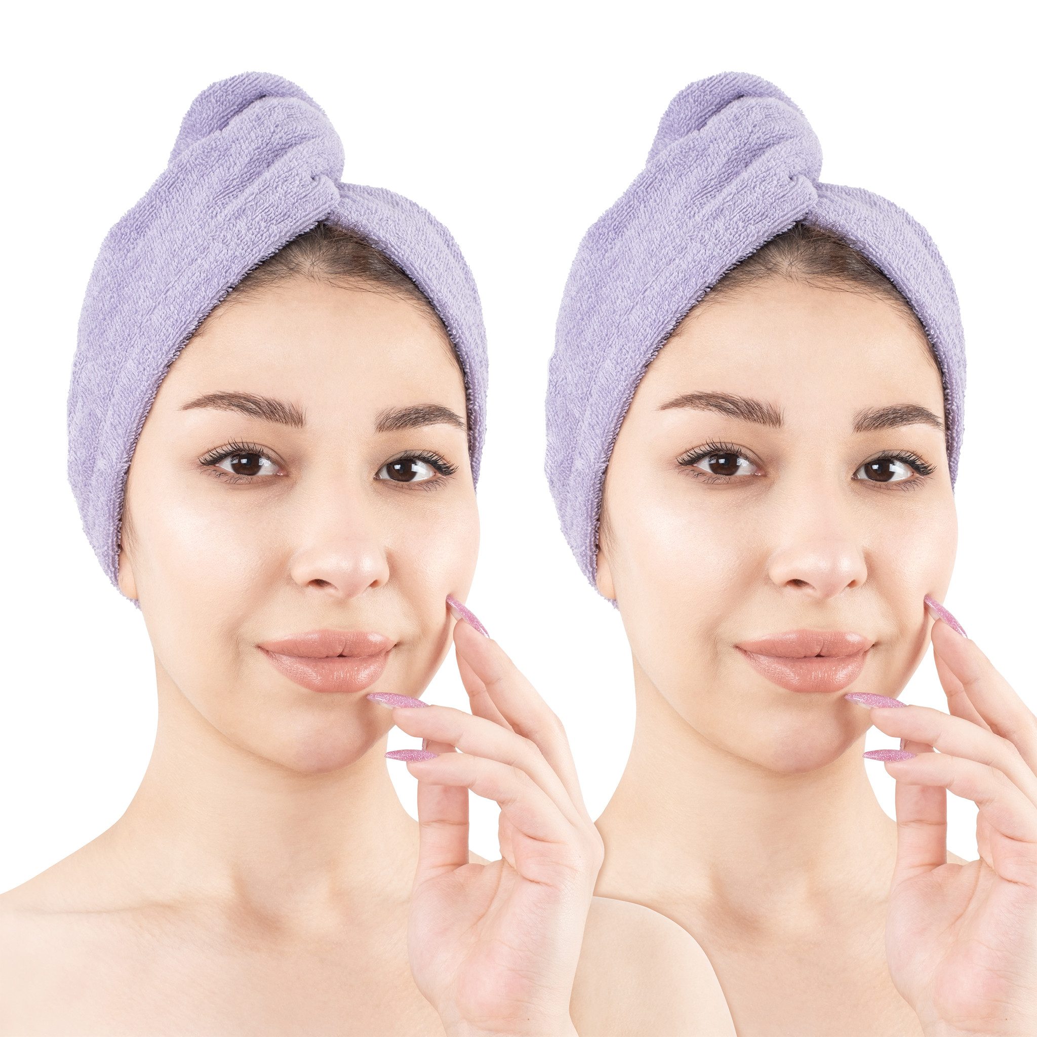 HAMMETEX Turban-Handtuch 2er Set Haarturban Damen, 100% Baumwolle, Flauschig & Schnelltrocknend, Frottier (Set, 2-St), Uni-Farben, weich