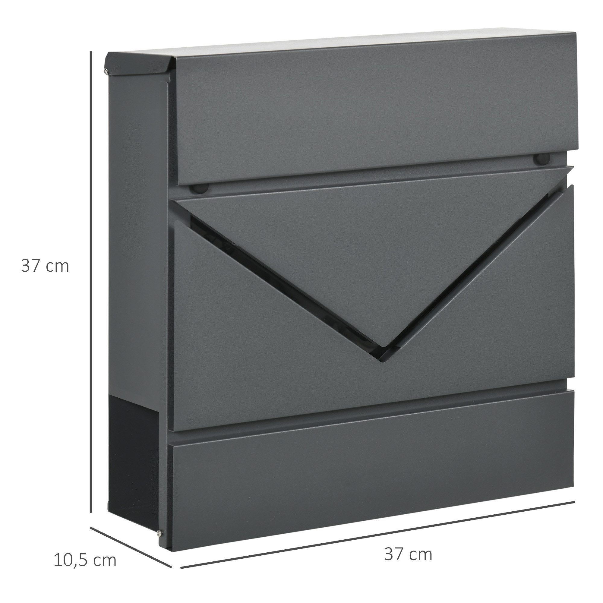 HOMCOM Briefkasten mit Schloss, Deckel (Wandbriefkasten, 1-St., Postkasten), für Outdoor, 37 x 10,5 x 37 cm, Dunkelgrau