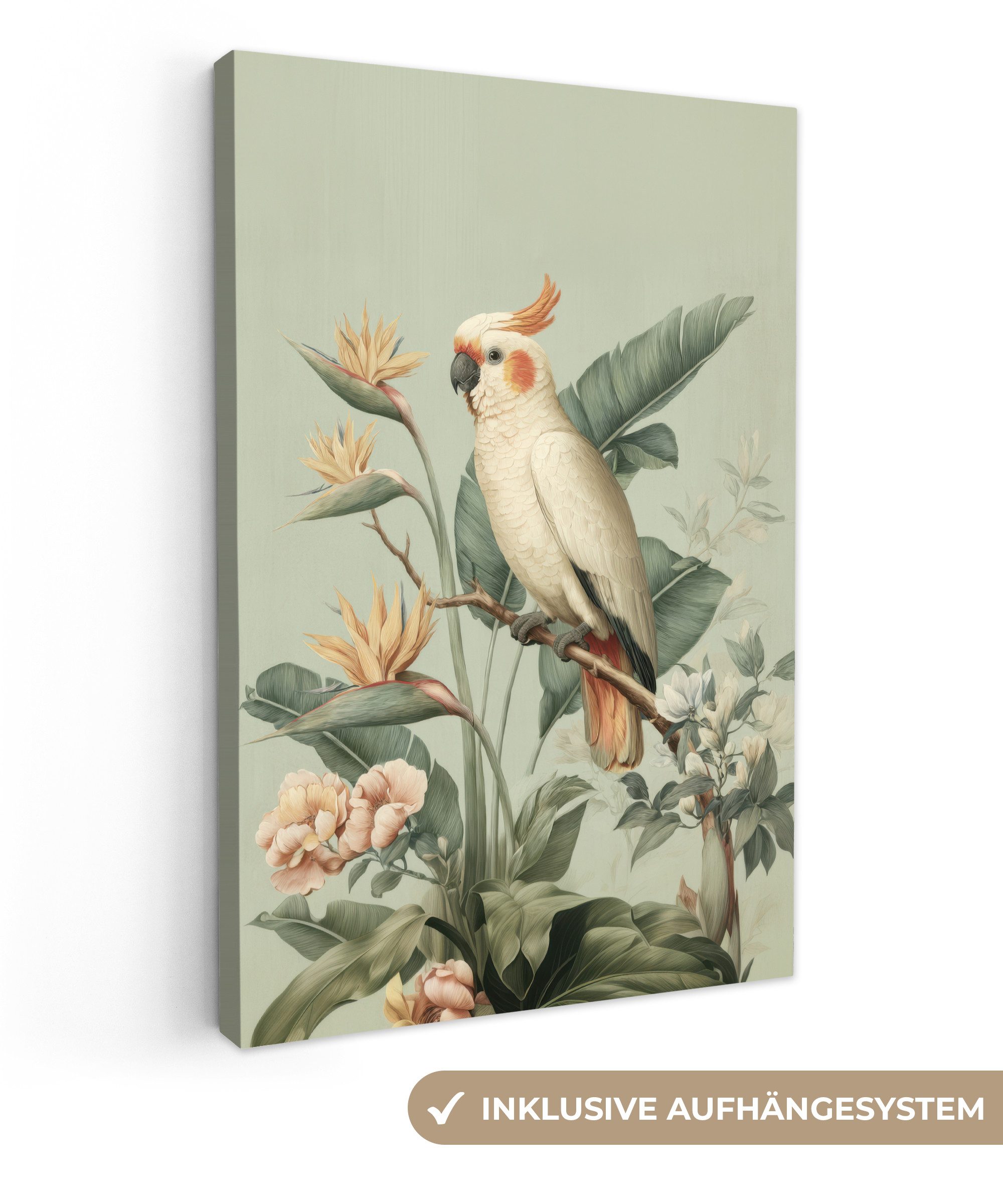 OneMillionCanvasses® Leinwandbild Gelbhaubenkakadu - Paradiesvogel Blumen günstig online kaufen
