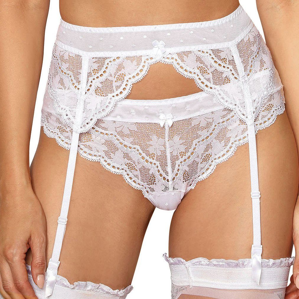 Strapsgürtel Strumpfgürtel Gerta weiß mit Spitze transparent
