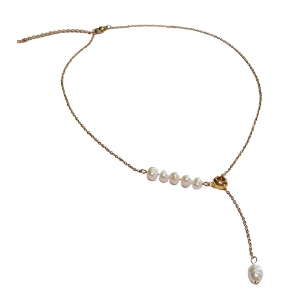 Y-Form Necklace Kette gold Halskette Goldkette mit Damen aus Edelstahl (1-tlg), Perlen BUNGSA