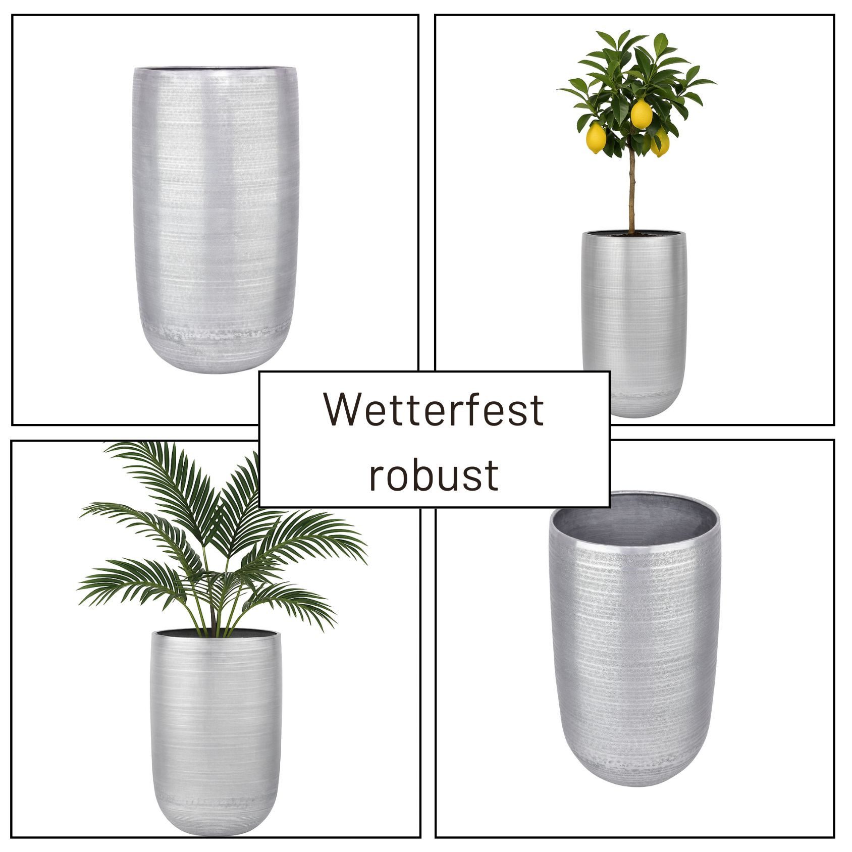 Marrakesch Orient & Mediterran Interior Übertopf Pflanzkübel Camiel XXL 65 cm, Silber matt, Aluminium, zylindrisch (1 St), Handarbeit – Bild 5 von 5