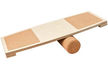 Kork-Deko.de Balanceboard aus Birkenholz mit Korkpads als Rutschschutz & Korkrolle (45x10cm)