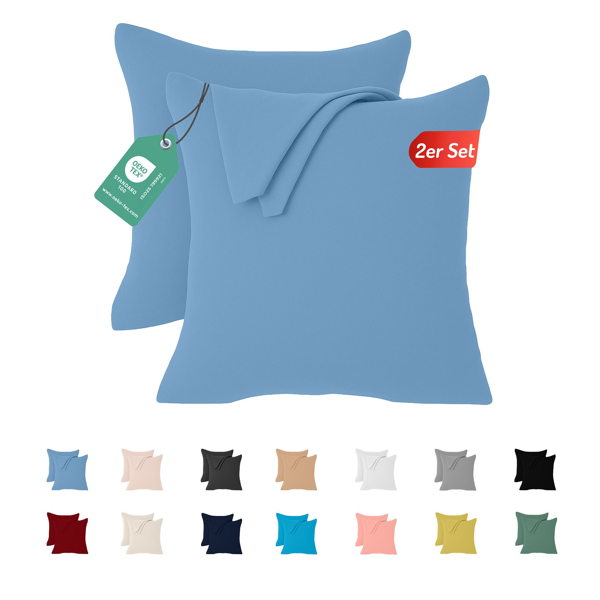 livessa Kissenbezug 2er Set Kissenbezug - Verdeckter Reißverschluss - Kopfkissenbezug, %100 Baumwolle Jersey Stoff 140 g/m², Ultra weich und atmungsaktiv