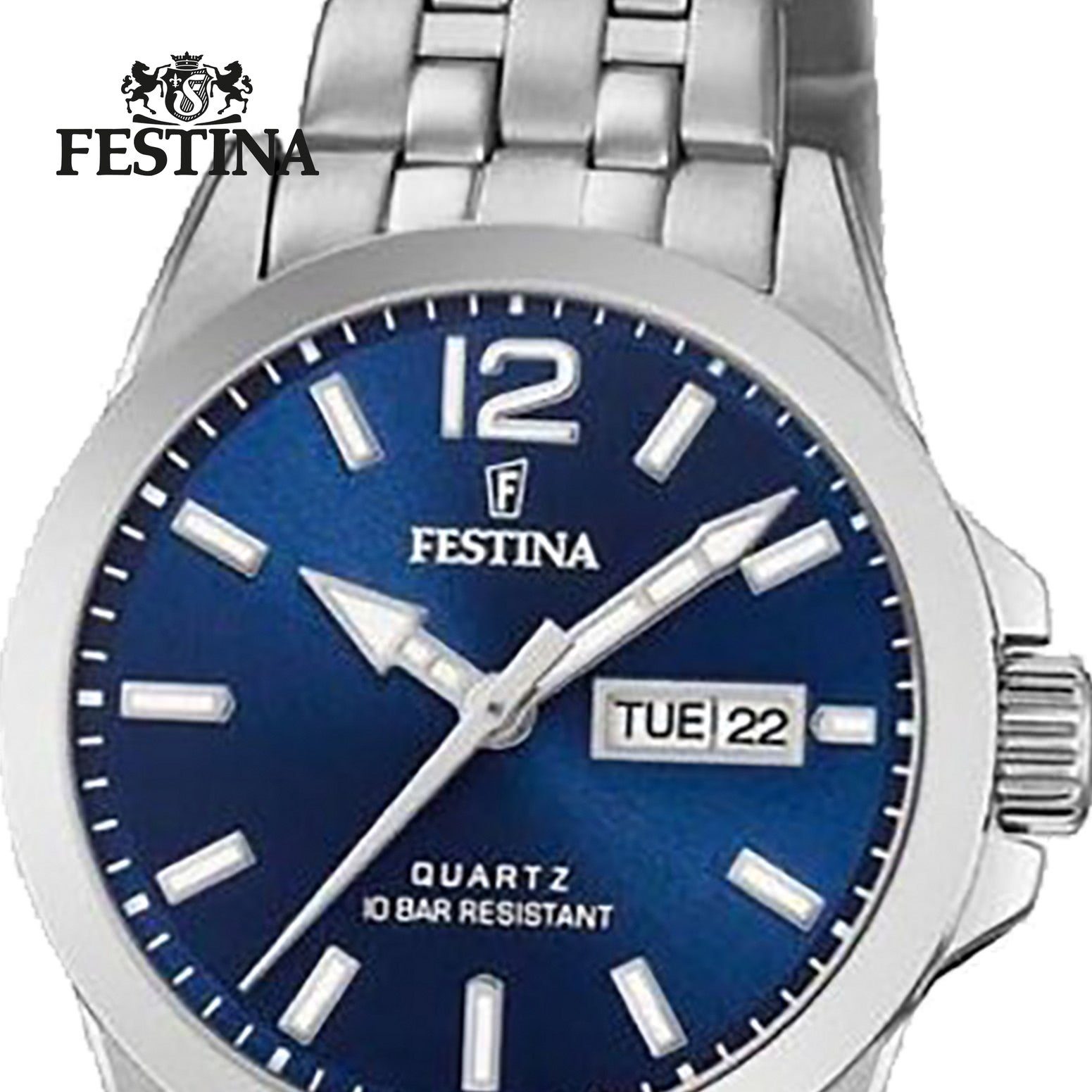 Festina Quarzuhr Festina Damen Uhr F20455/3 Edelstahl, (Analoguhr), Damen Armbanduhr rund, Edelstahlarmband silber