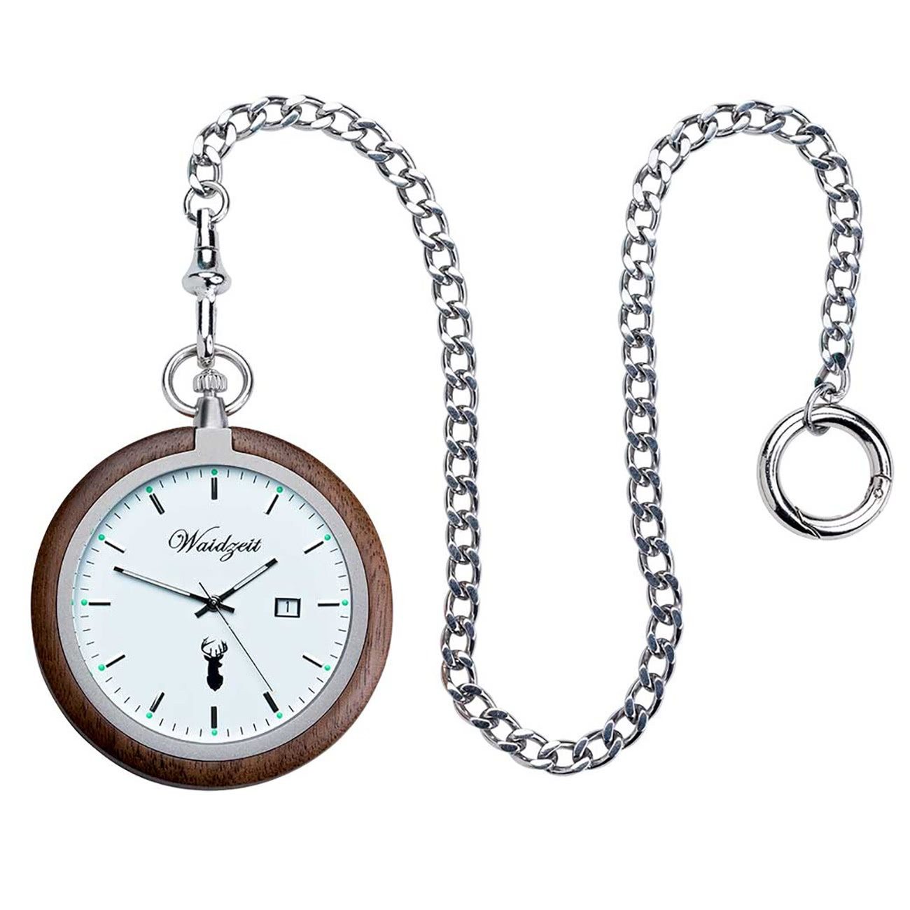 Waidzeit Austria Taschenuhr Waidzeit Herren Taschenuhr Edelstahl, (Analoguhr), Herren Taschenuhr rund, extra groß (ca. 50mm), Edelstahl, Holz, Casual