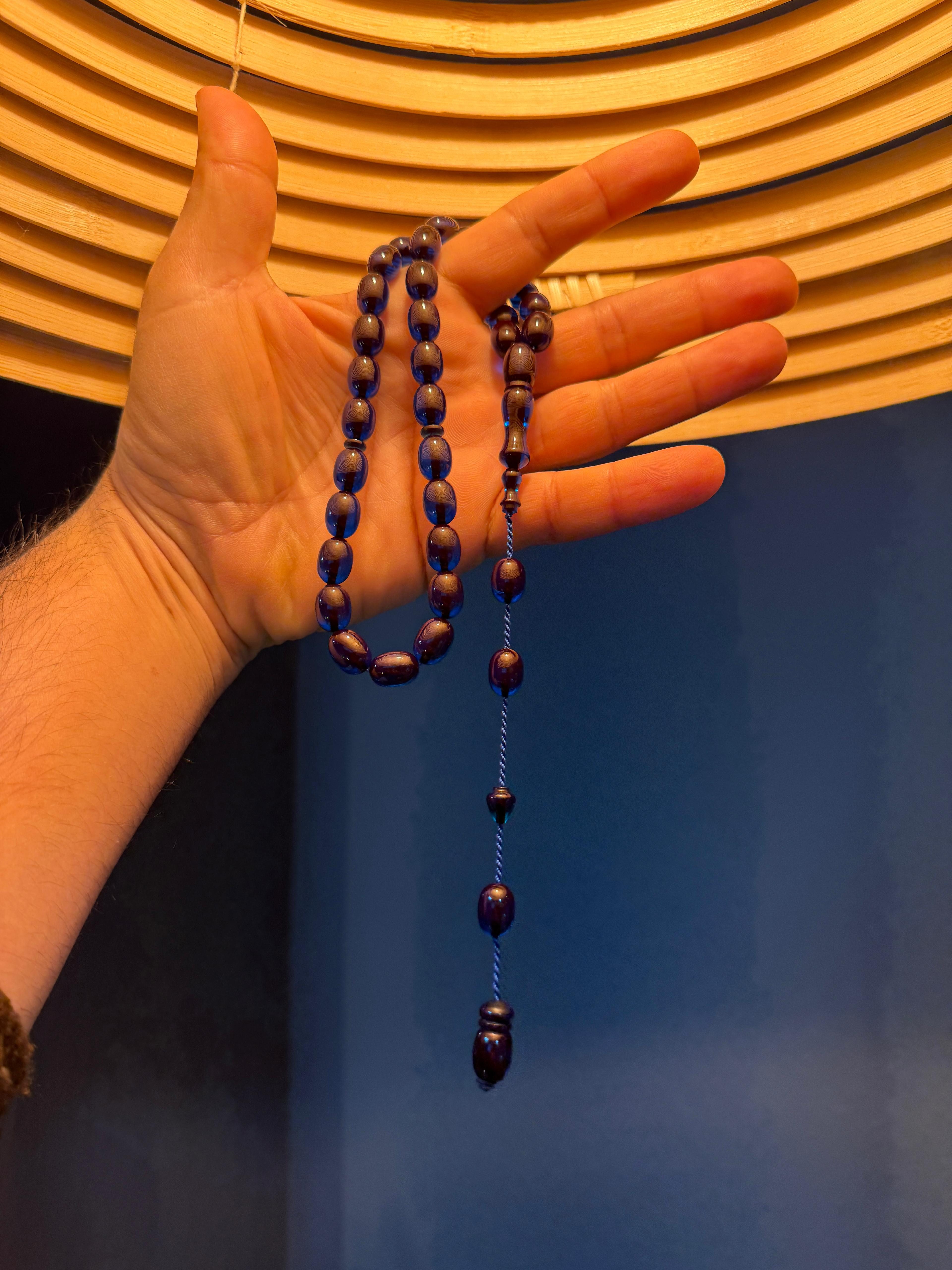 TesbihBid Kettenanhänger Sistemli Blau Tasbih (islam, 33-tlg., Tesbih Misbaha islam Amber Subha), Osmanli Arabisch