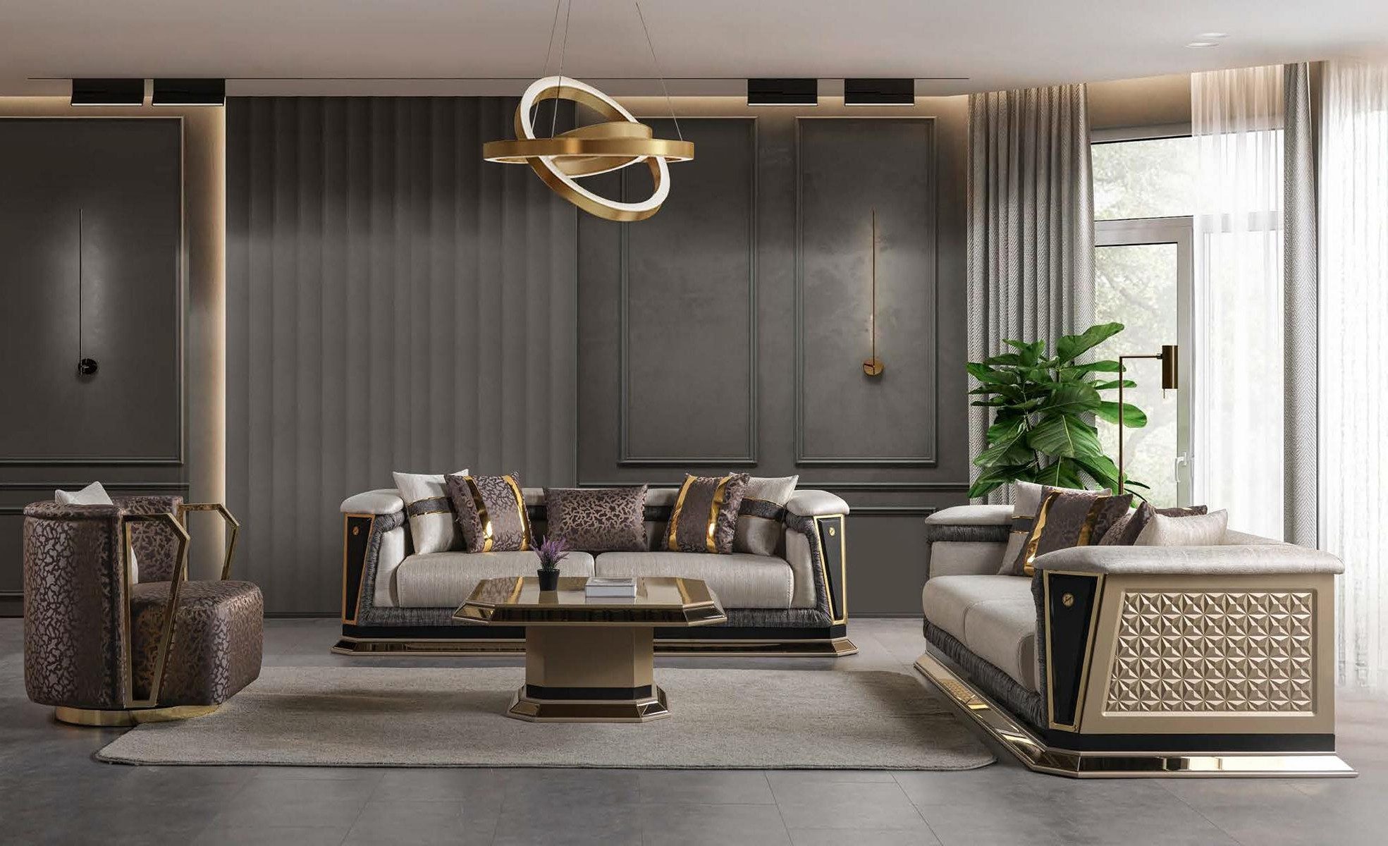 Xlmoebel Couchtisch Quadratischer Couchtisch in Beige und Gold für modernes, Made in Europa