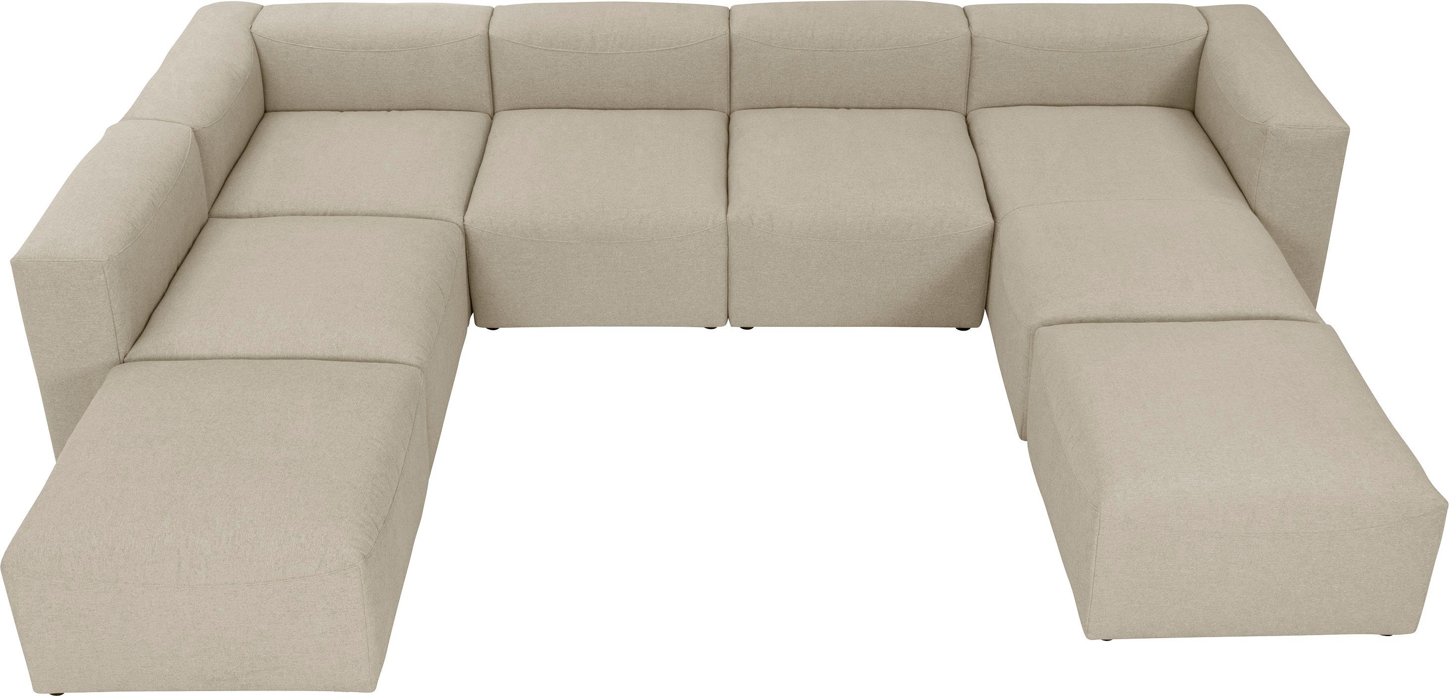 individuell Lena, Sitz-Elementen, Spar-Set creme Sofa-Set 01 Wohnlandschaft 7 7 aus Max Winzer® kombinierbar Teile,