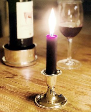 EDZARD Kerzenleuchter Perla, Kerzenständer mit Silber-Optik, Kerzenhalter für Stabkerzen, versilbert und anlaufgeschützt, Höhe 7 cm
