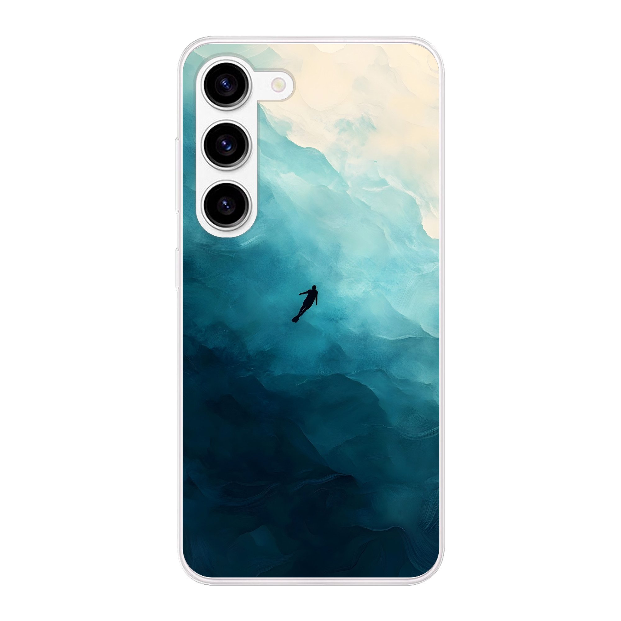 MuchoWow Handyhülle für Samsung Galaxy S23 Meer - Silhouette - Abstrakt - Blau, Phone Case, Silikon, Schutzhülle Dünn