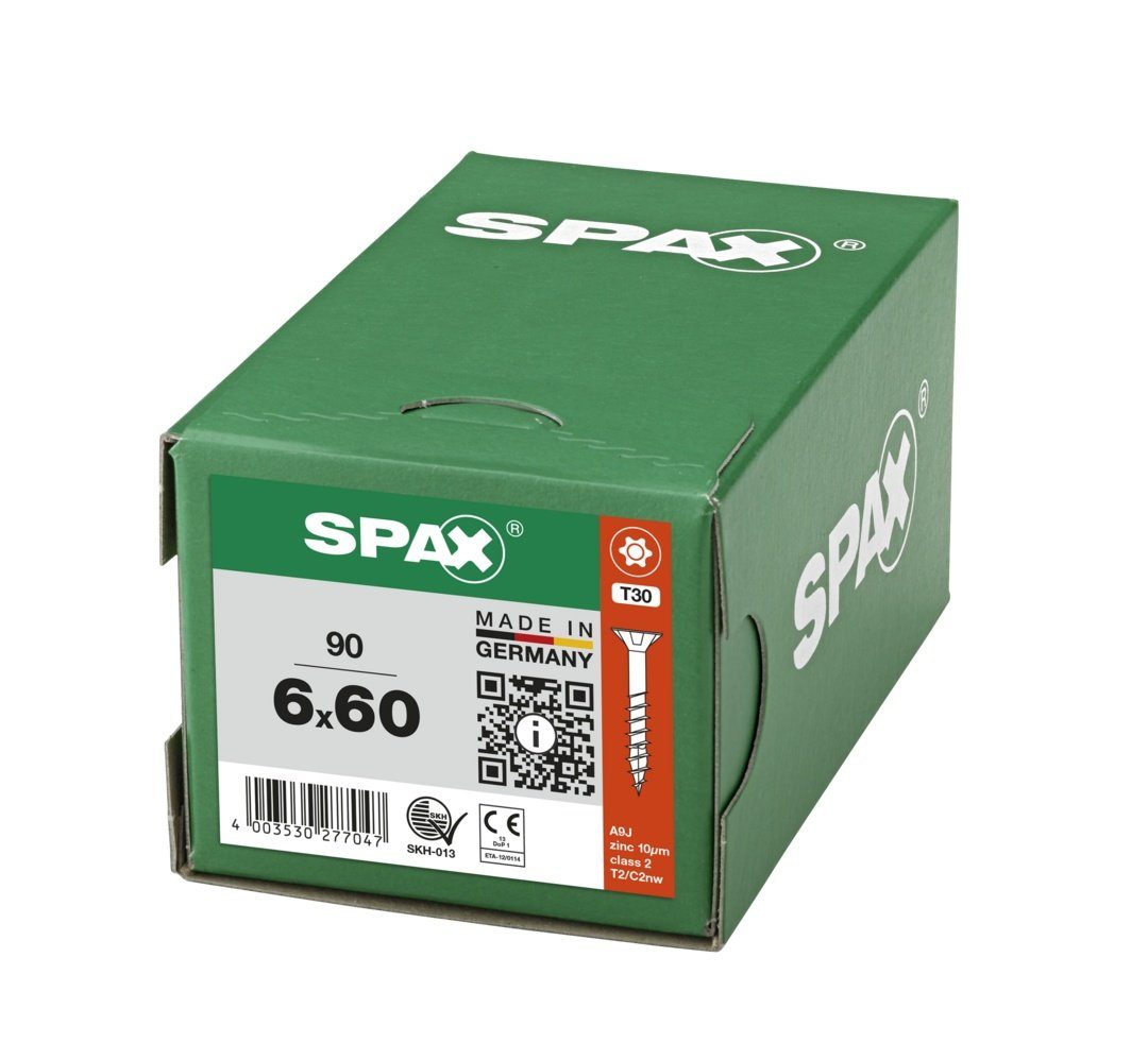 mm SPAX 6x60 90 weiß (Stahl St), Spanplattenschraube Universalschraube, verzinkt,