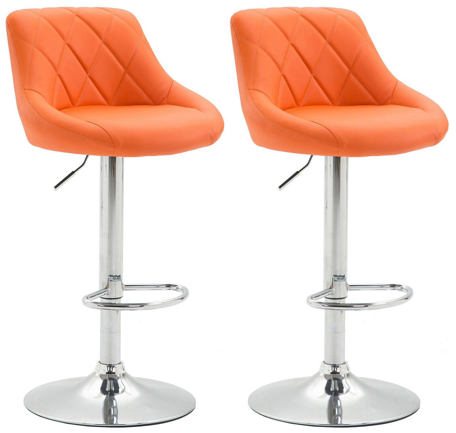 TPFLiving Barhocker Lazius (2er Set), mit Rückenlehne und Fußstütze - Barstuhl höhenverstellbar - Hocker für Theke & Küche - Tresenhocker 360° drehbar - verchromter Stahl - Sitzfläche: Kunstleder Orange