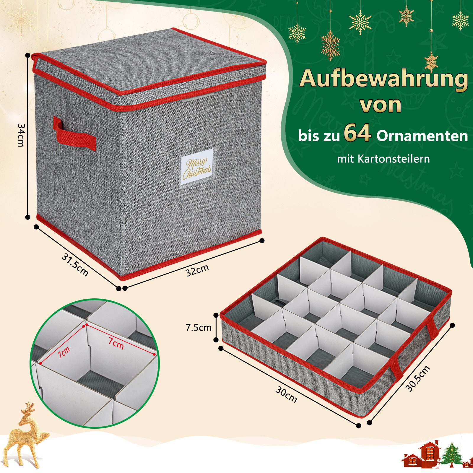OSTWOLKE Aufbewahrungsbox für Weihnachtskugeln 64 Fächer Weihnachtskugeln A günstig online kaufen
