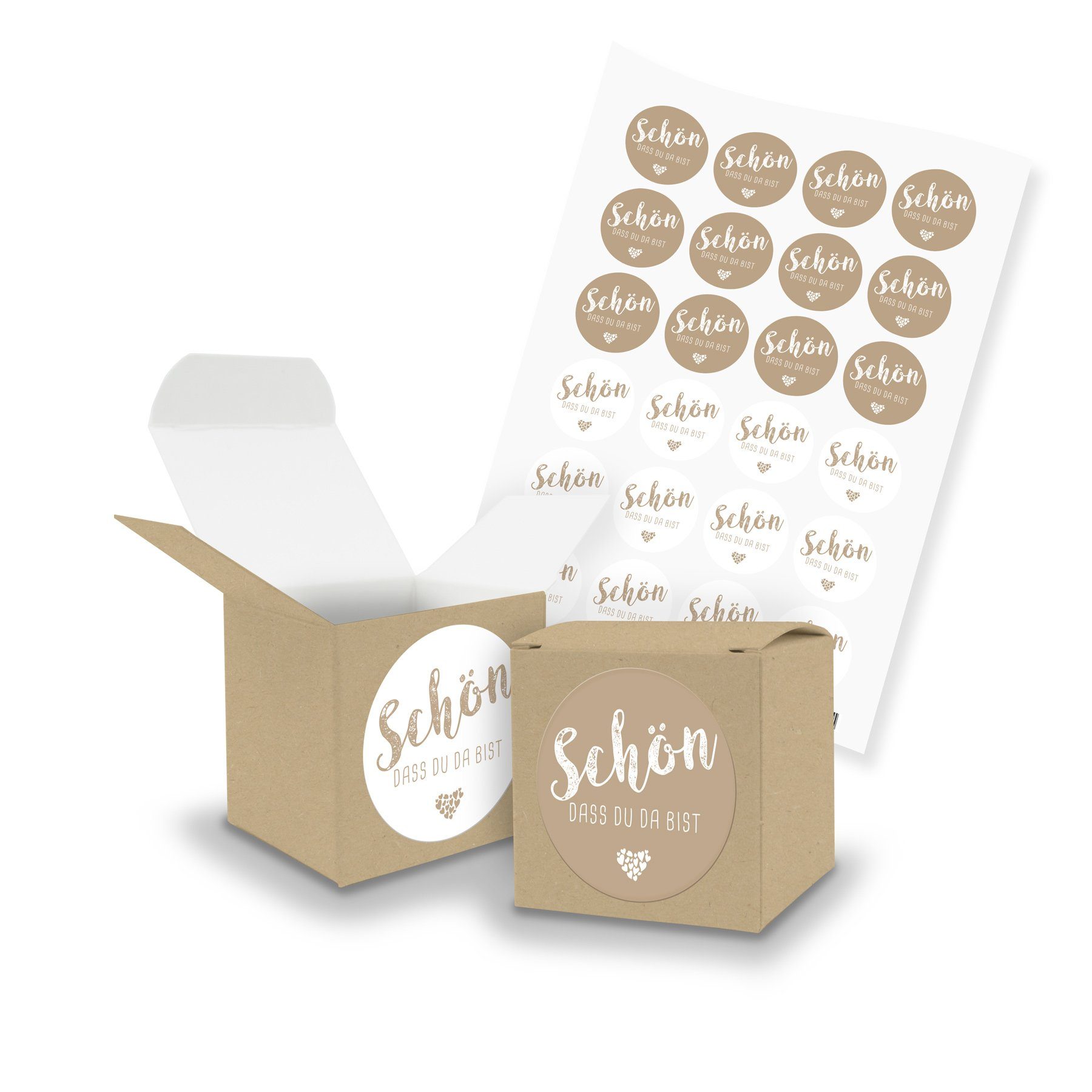 itenga Geschenkpapier itenga SET "Schön dass du da bist" braun (Motiv 99) 24x Würfel 5cm bra