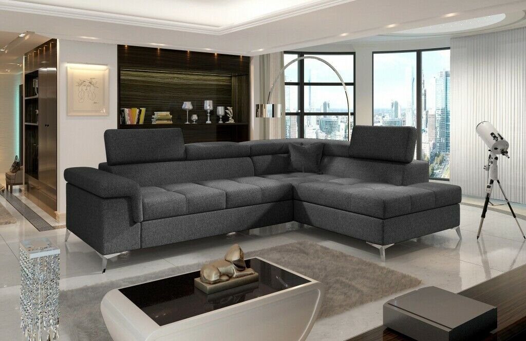 JVmoebel Ecksofa, Ecksofa L-Form Sofa Couch Design Polster Schlafsofa Textil Grau
