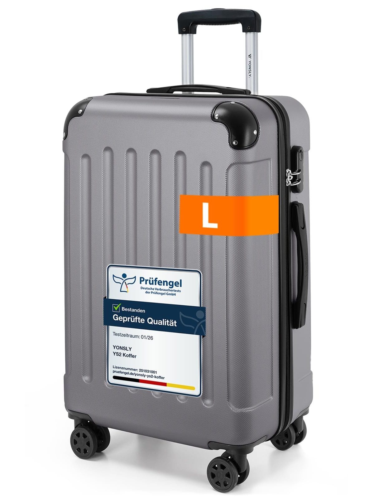 YONSLY Hartschalen-Trolley Hartschalen-Reisekoffer Trolley Rollkoffer in S/M/L/XL Größen, 4 Rollen, mit 360°-Lenkrollen, Zahlenschloss und mehrstufigem Teleskopgriff