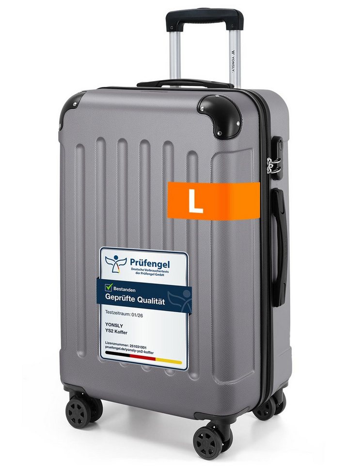YONSLY Hartschalen-Trolley Hartschalen-Reisekoffer Trolley Rollkoffer in S/M/L/XL Größen, 4 Rollen, mit 360°-Lenkrollen, Zahlenschloss und mehrstufigem Teleskopgriff