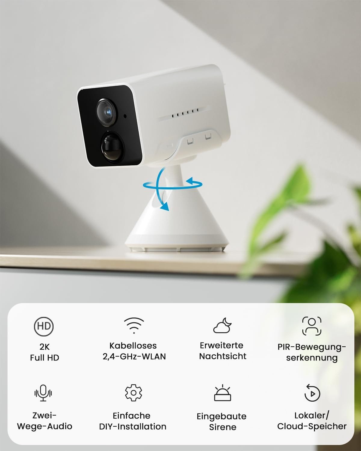 Topcony Überwachungskamera 1 Stück 1080P Überwachungskamera Aussen Akku Kamera Überwachung (drinnen, Innen, außen, außen/innen WLAN PIR Bewegungserkennung Tracking Bewegungserkennung, 25M Nachtsicht 2-Wege-Audio kompatibel mit Alexa IP65 wasserdicht, Ereignisausgelöste/kontinuierliche Überwachung)