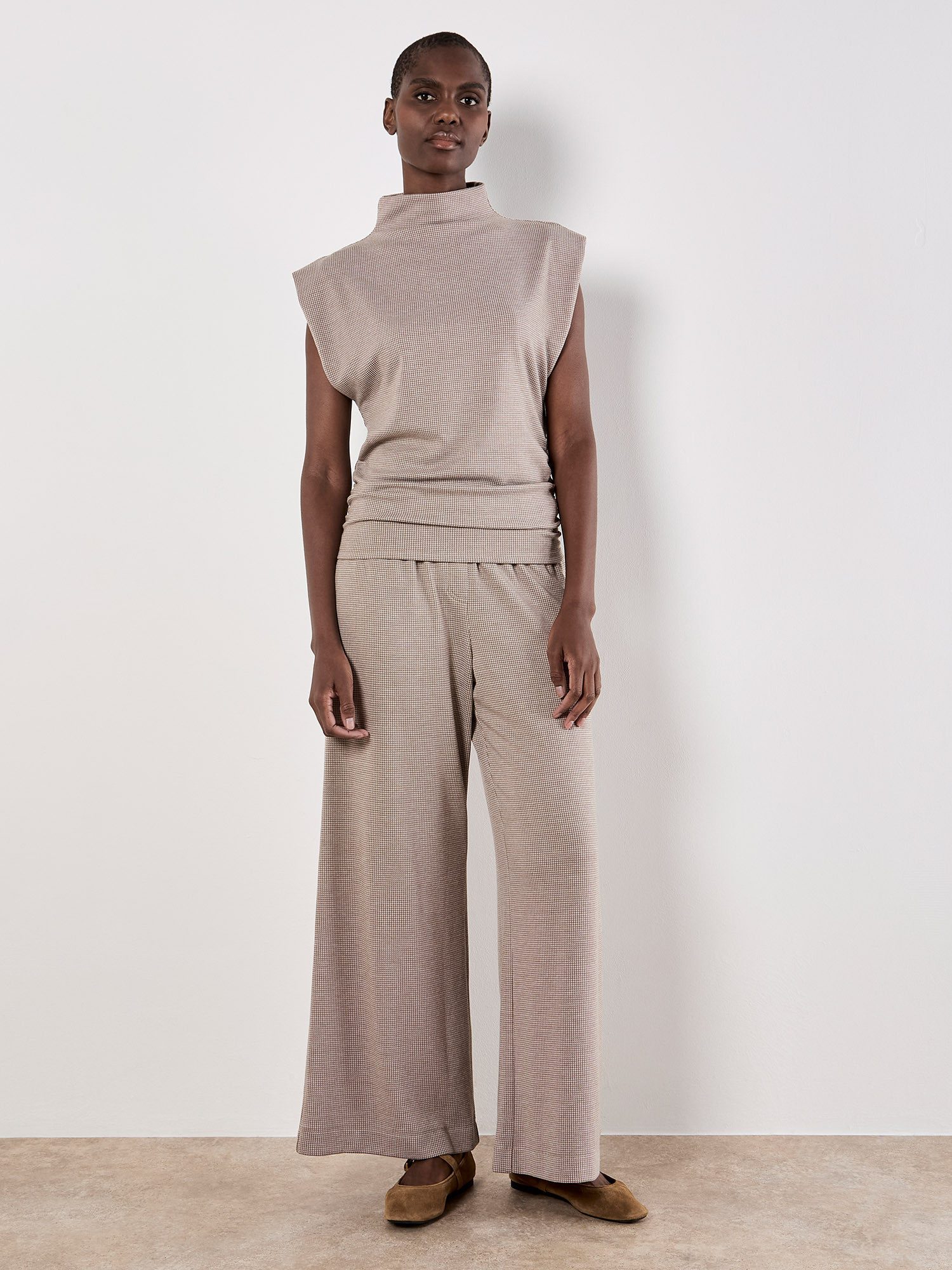 Apricot Strickhose Weite Hose mit Hahnentrittmuster
