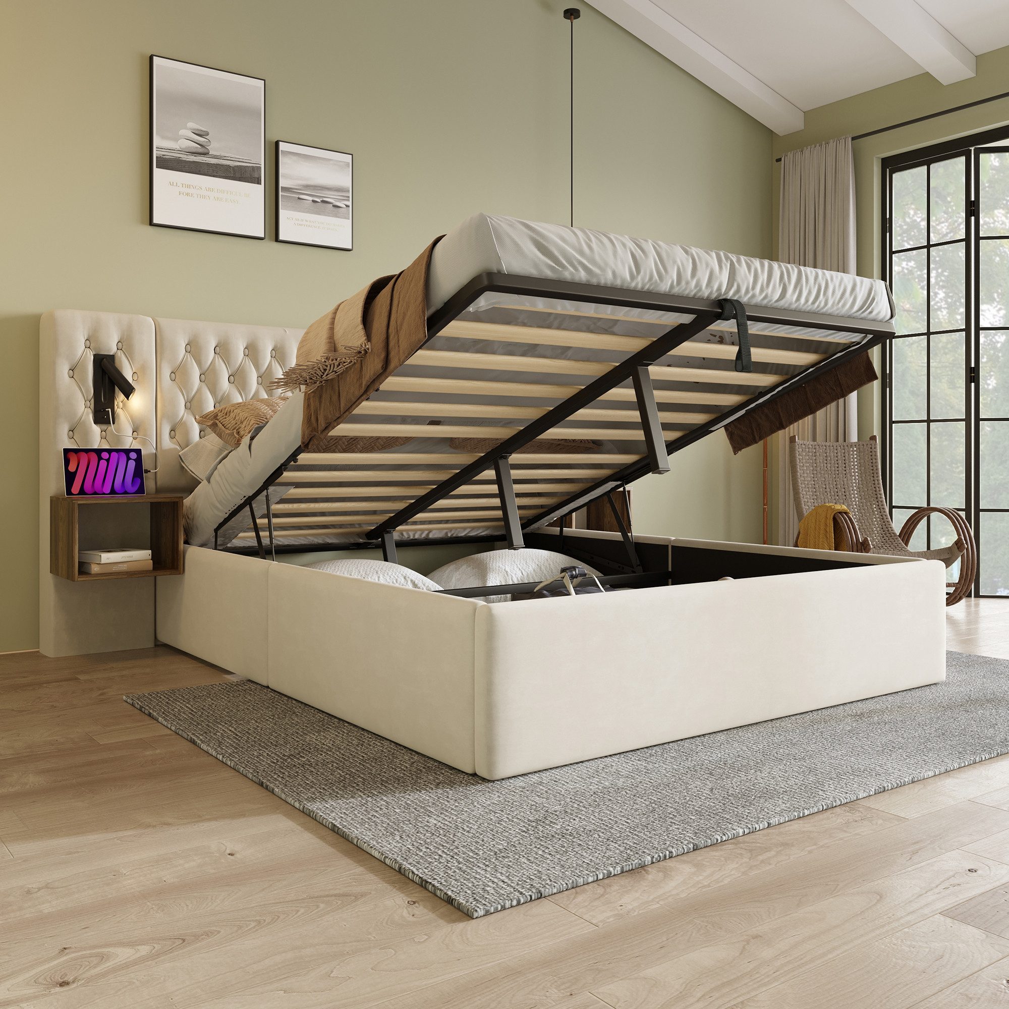 STILVORA Polsterbett Stauraumbett 160×200 Doppelbett Jugendbett mit Nachtti günstig online kaufen