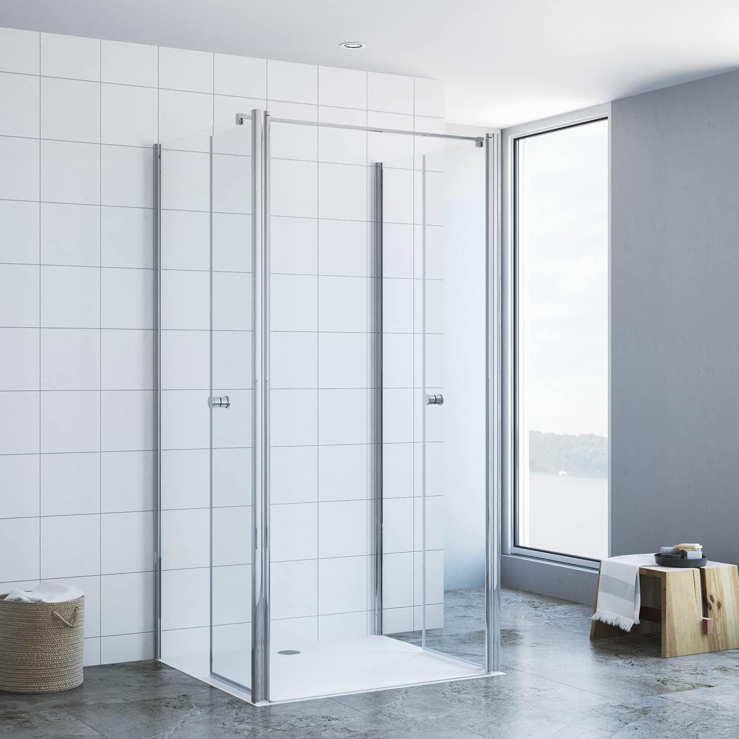 AQUABATOS Komplettdusche Duschkabine u-form Eckeinstieg Glas Dusch-Schwingtür Pendeltür Drehtür, BxT: 80x80 cm, Eckdusche u-form 6 mm Einscheibensicherheitsglas (ESG) mit Nanobeschichtung, Klarglas, nach außen und innen öffnen