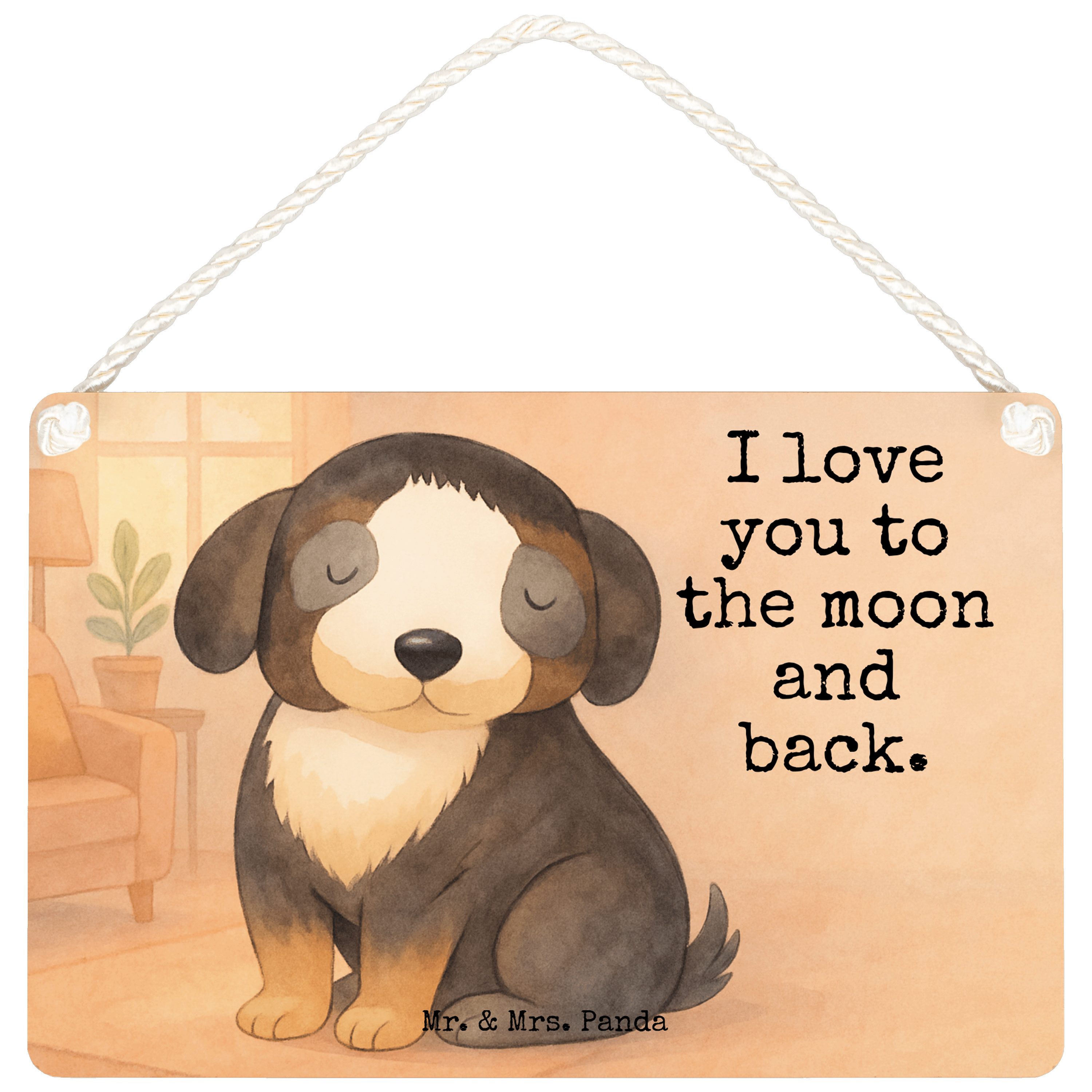 Mr. & Mrs. Panda Hinweisschild Hund Entspannen Design, Schild DIN A6, Weiß, Dekoschild, holzbild, Li, (Packung, 1 St)