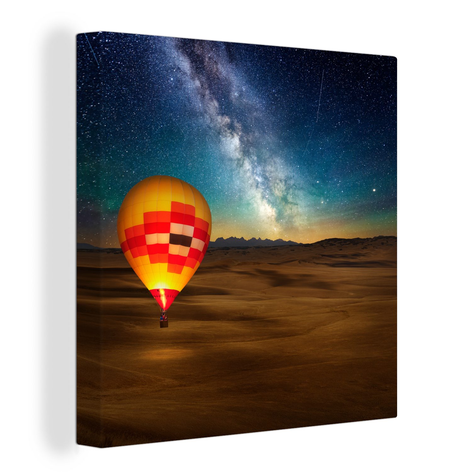 OneMillionCanvasses® Leinwandbild Heißluftballon - Sternenhimmel - Sand, (1 St), Leinwand Bilder für Wohnzimmer Schlafzimmer | Leinwandbilder