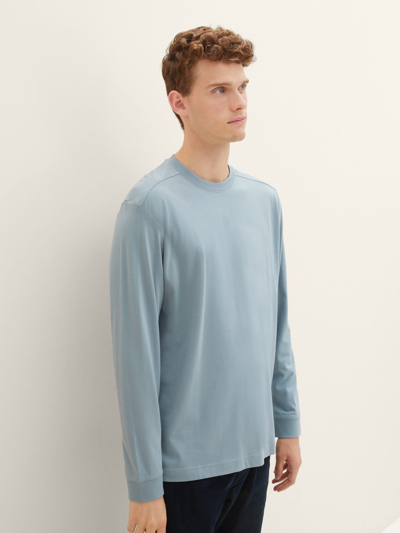 Langarmshirt TOM grey Basic mint TAILOR T-Shirt
