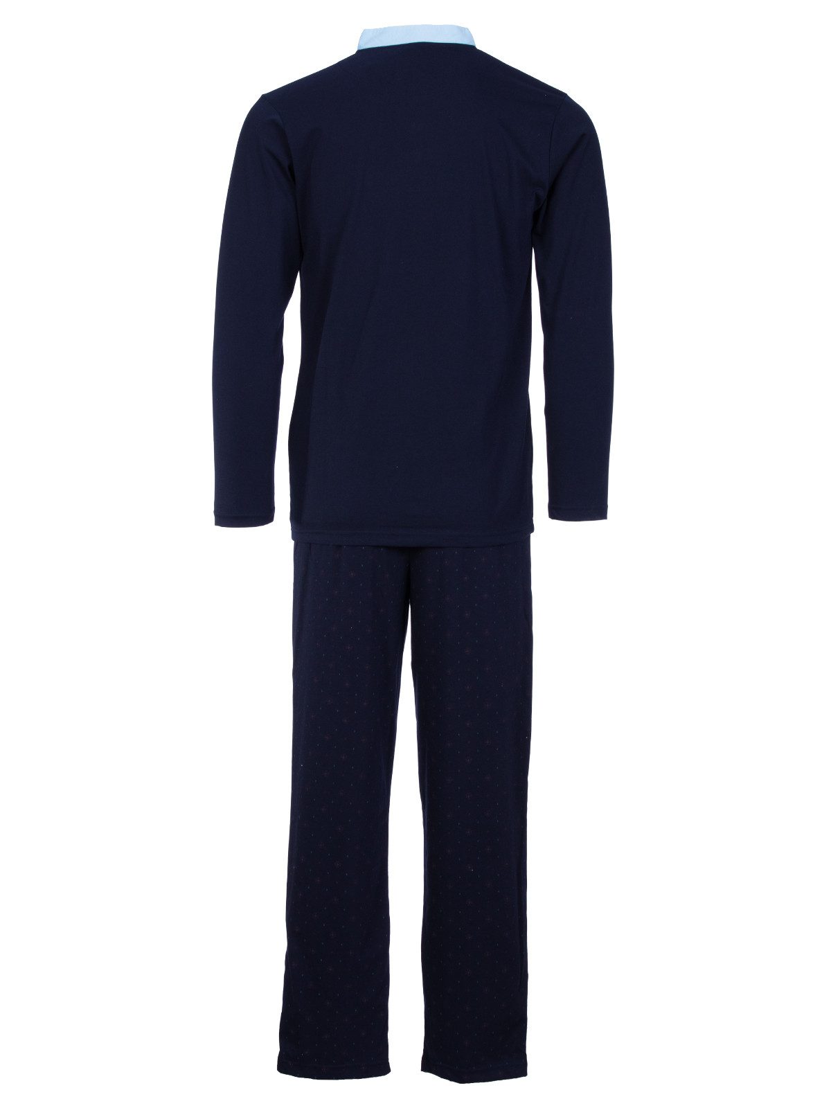 Henry Terre Pyjama Bruno Langarm- Stehkragen Shirt Uni gemusterte Hose Brusttasche – Bild 4 von 5