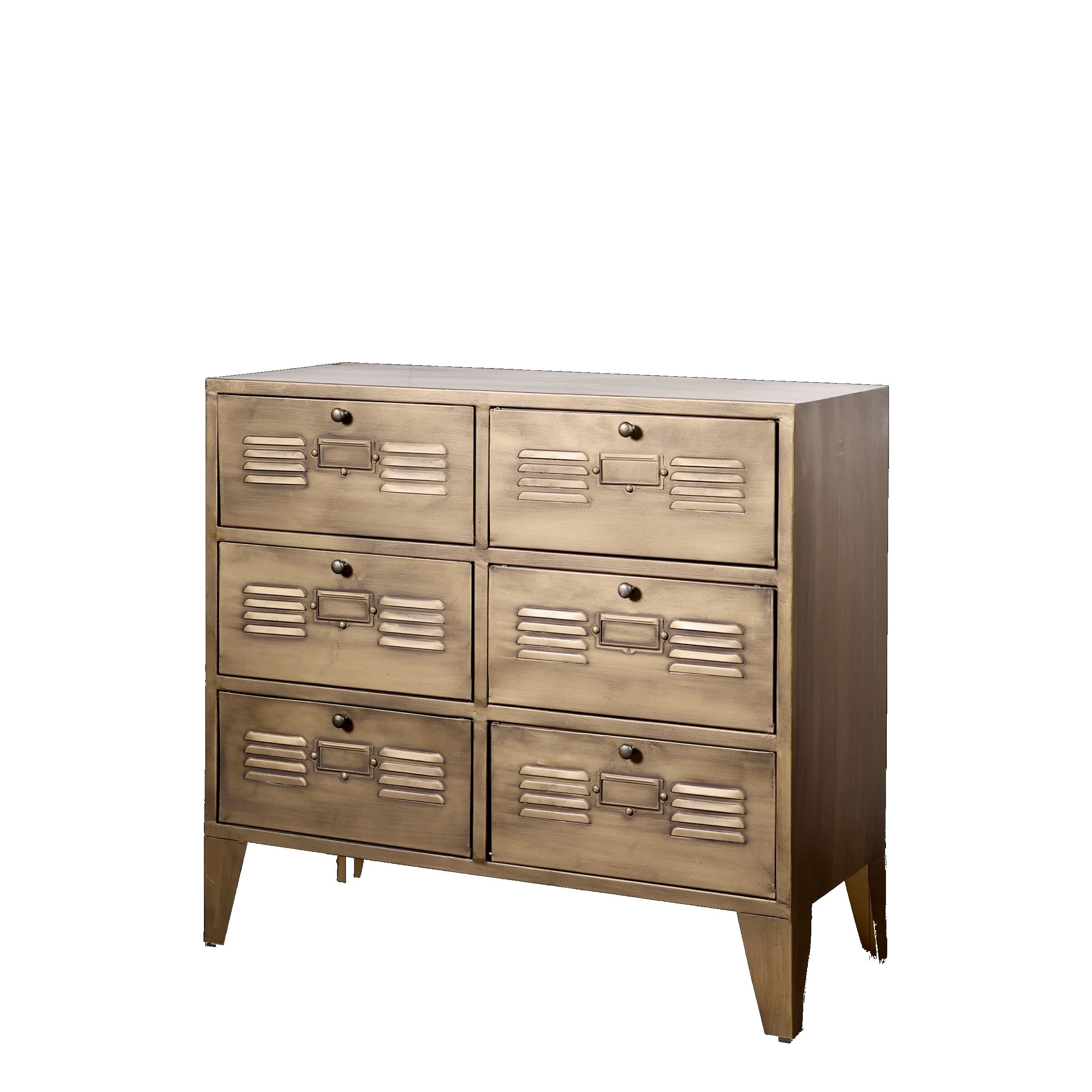 Chic Antique Kommode Industrial Spind Amaury Metall 6 Fächer Antik-Messing