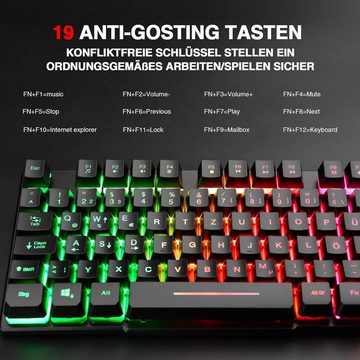 Rii Regenbogen RGB-Hintergrundbeleuchtung Gaming-Tastatur (mit Ergonomisches Design, Multimedia-Tasten robustes ABS-Material)