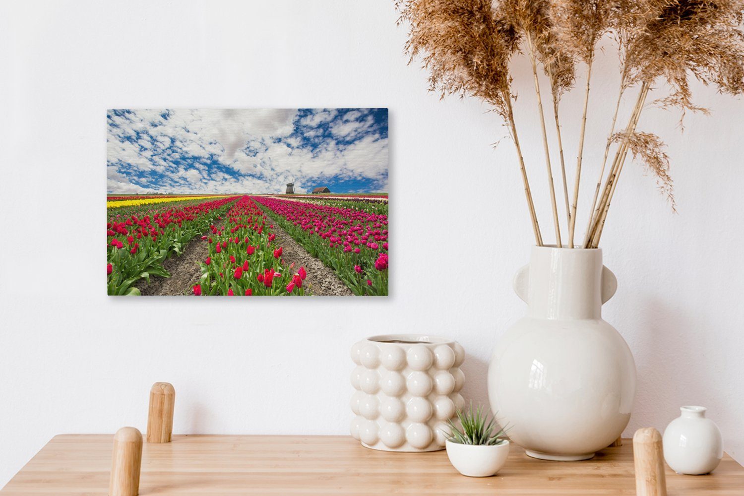 Leinwandbild Leinwandbilder, Aufhängefertig, Wanddeko, Eine (1 Tulpen, cm Wandbild von OneMillionCanvasses® 30x20 Reihe roten St),