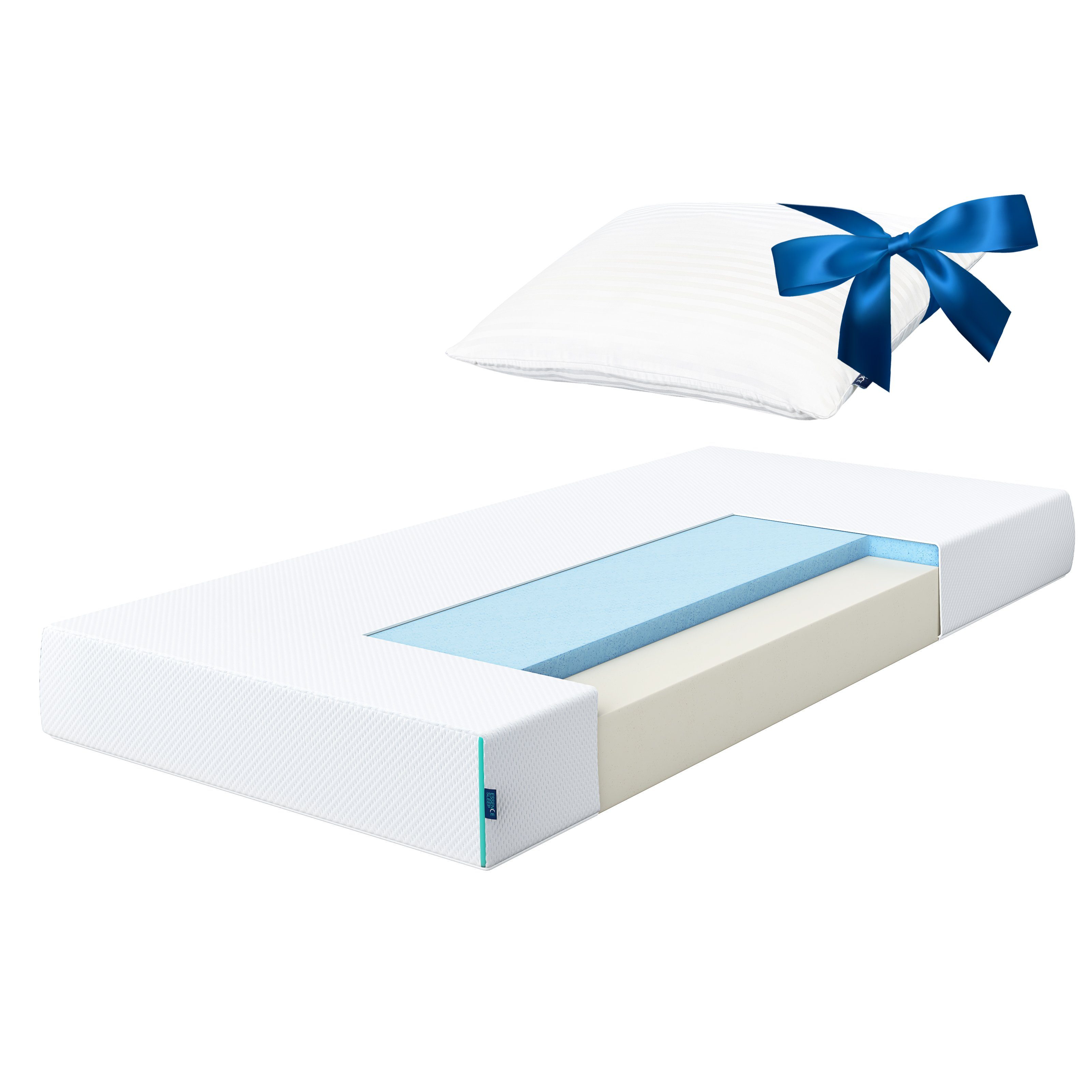 Komfortschaummatratze XIA 7 Zonen Memory Foam Schaumstoffmatratze H3 aus 3 Schichten, Essence Sleep, 18 cm hoch, (inkl. Memory Foam Kissen), Matratze in 90 x 200, 100 x 200, 140 x 200, 160 x 200, mit kühlendem Geltopper Effekt,Standard 100,atmungsaktiv und druckentlastend