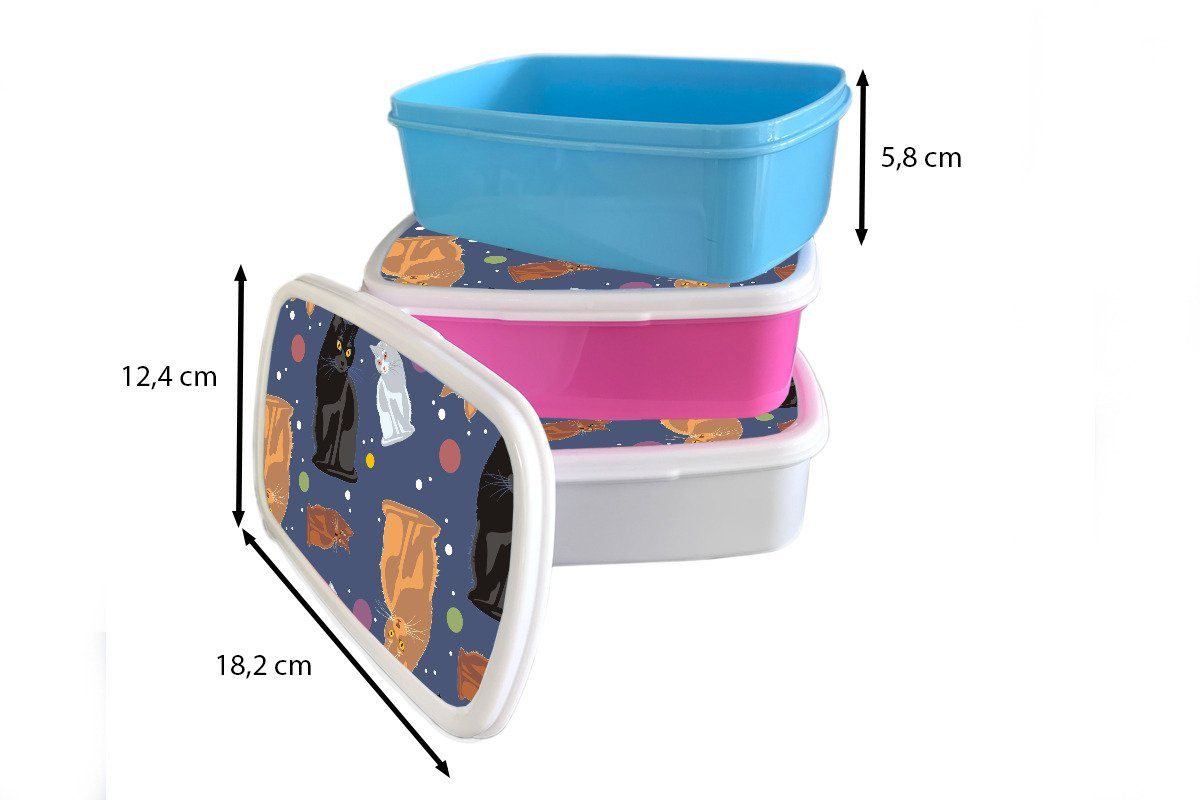 MuchoWow Lunchbox Muster - Katze und Kinder Mädchen weiß - - - Brotdose, Mädchen - (2-tlg), Jungs - für Brotbox Kinder, Kunststoff, und für Erwachsene, Jungen Kinder Weltraum