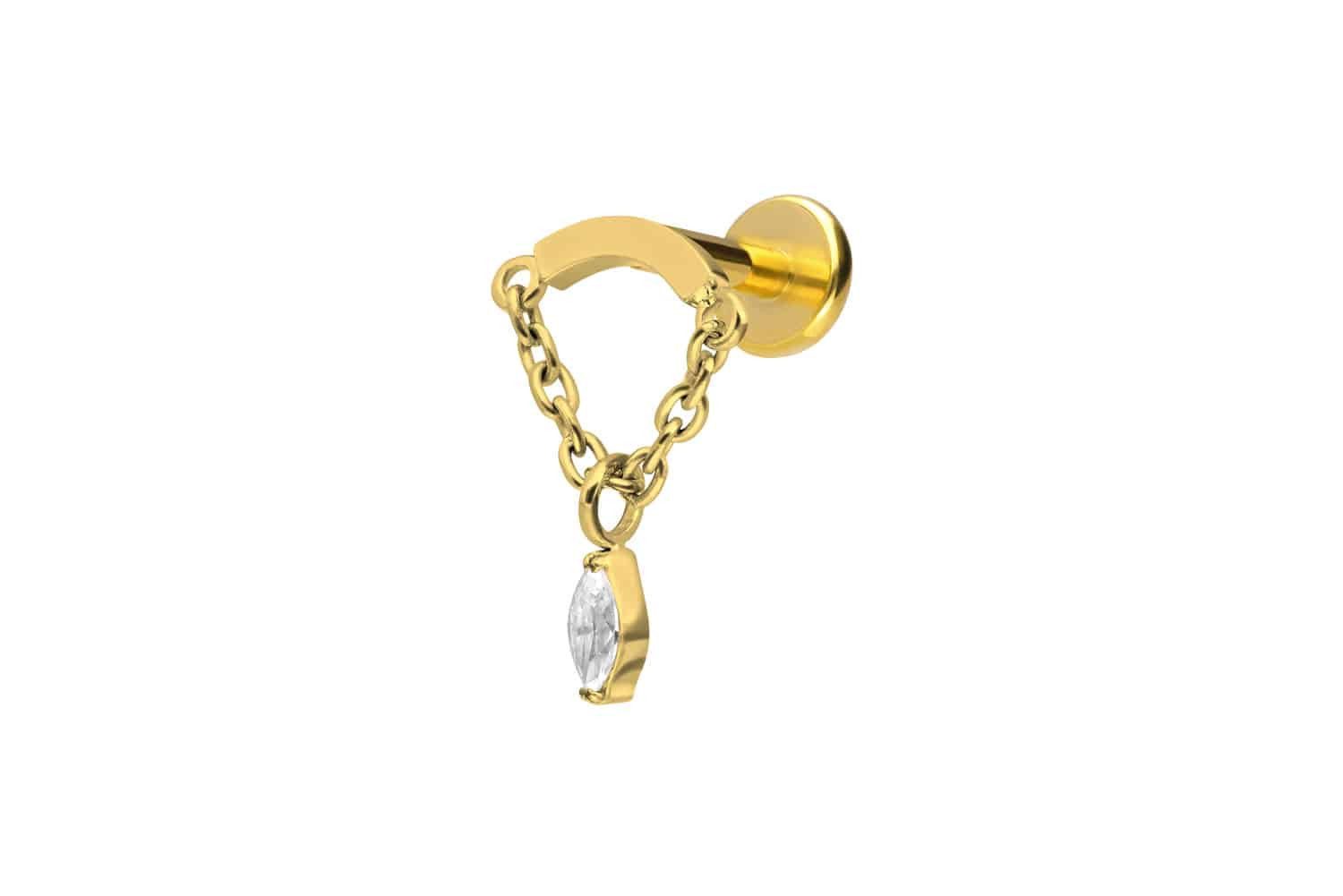 Piercing-Set Titan Labret mit Push Fit BOGEN + KETTE + KRISTALLTROPFEN